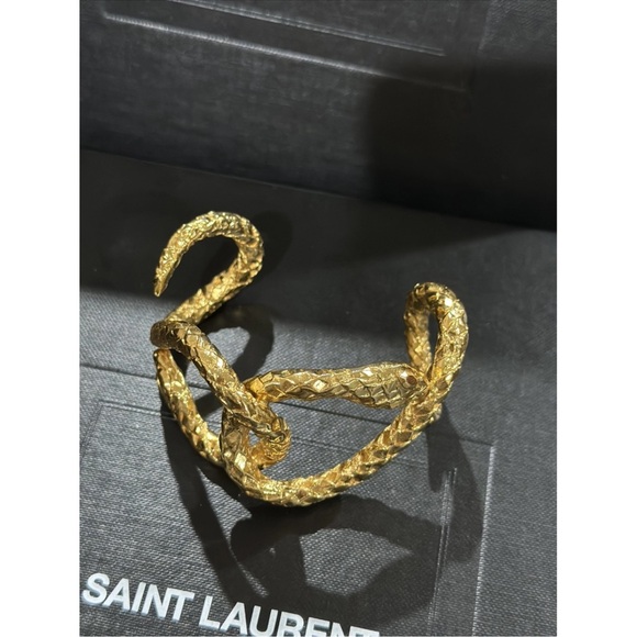 Rare Saint Laurent YSL engraved - Elegant Gold Wrap Around Snake Bracelet New - Picture 6 of 16